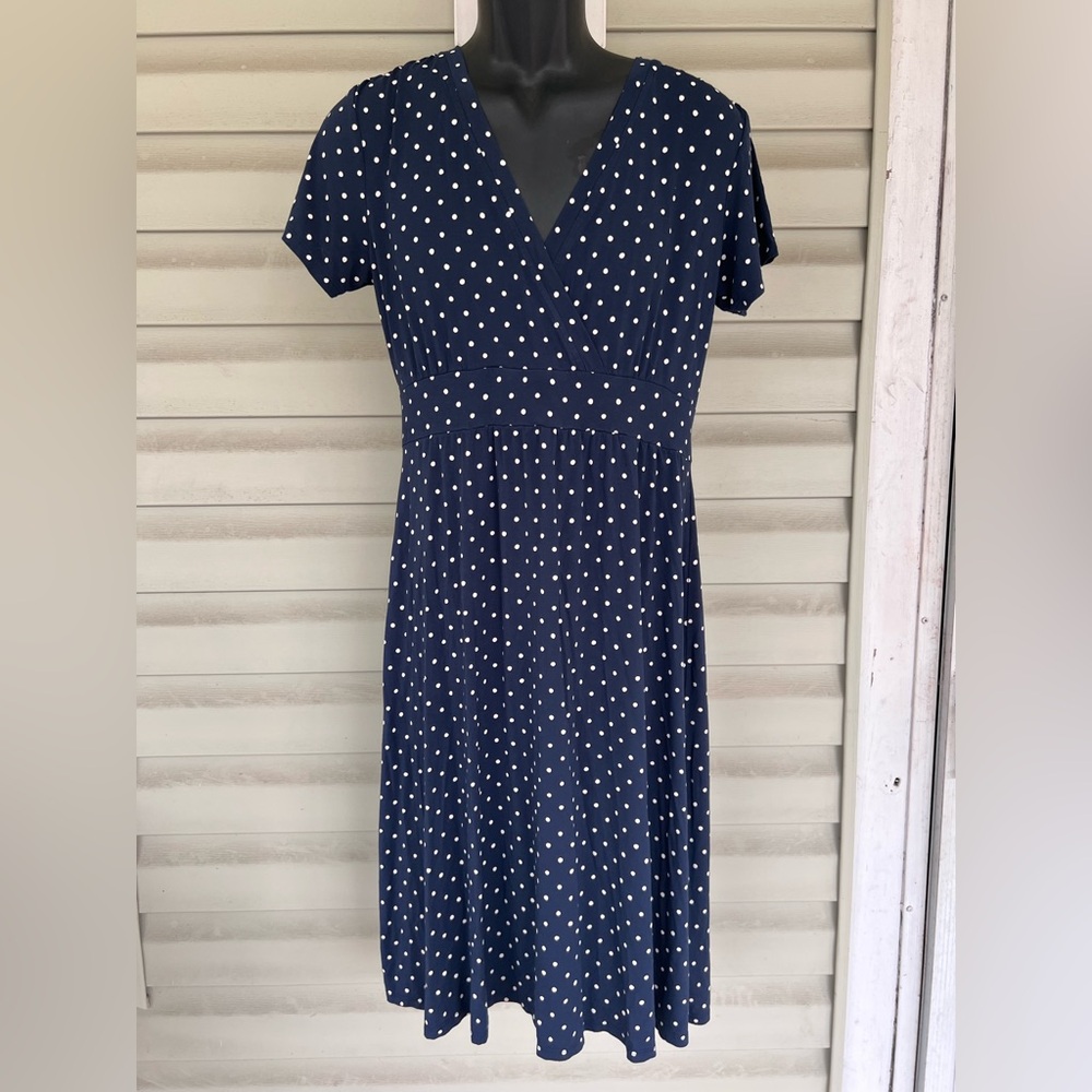 LL Bean Sz M REG Navy White Dot Stretch Boho Coastal Relaxed Nautical Leisure - Picture 7 of 16